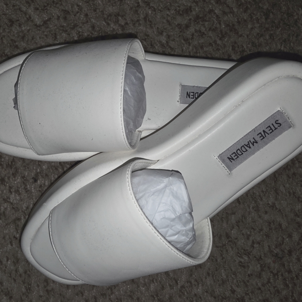 Steve Madden White Platform Slide Sandals